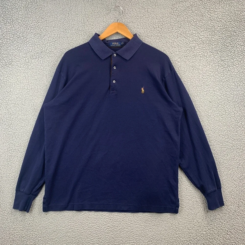 Polo Ralph Lauren Polo Shirt Pique Mens Size LT Blue Long Sleeve Flesh Pony
